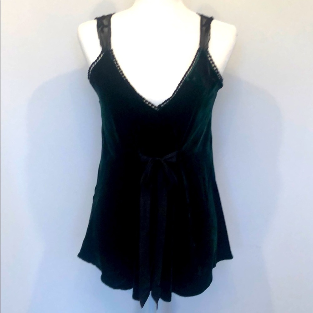 Diane Samandi Green Velvet and Lace Top Small